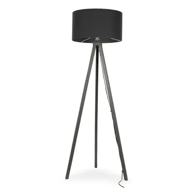 ValueLights Barbro Grey Wood Tripod Floor Lamp with Large Charcoal Reni Shade