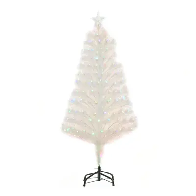 HOMCOM 4FT Prelit Artificial Christmas Tree Fiber Optic Xmas Decoration, White