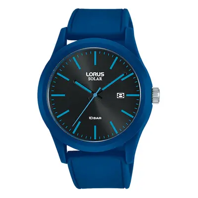 Mens Sports Solar Watch with Blue Silicone Strap & Black and Blue Face