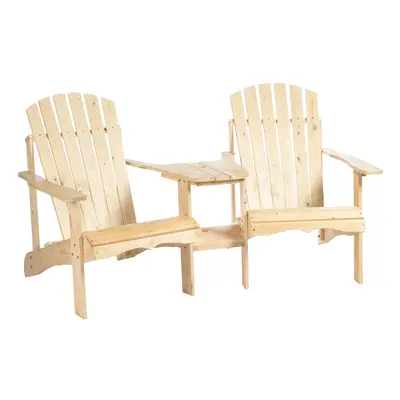 Outsunny Wooden Outdoor Double Adirondack Chair w/ Table Natural