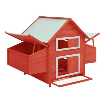 vidaXL Solid Firwood Chicken Coop Red and White Wooden Hen House Hutch Cage