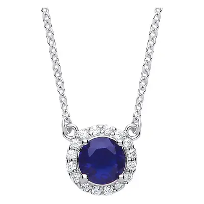 Jewelco London Ladies Sterling Silver Sapphire-Blue Cubic Zirconia Solitaire Halo Charm Necklace