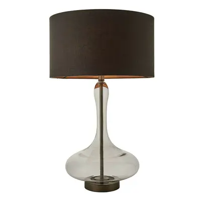 Unique Table Lamp Smoked Glass | Aged Pewter | Charcoal Shade Sideboard Light