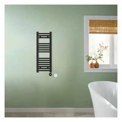 (Black, 800x300mm) NRG Prefilled Thermostatic Electric Curved Heated Towel Rail Radiator