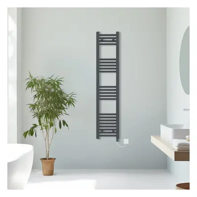 (Anthracite, 1400x300mm) Prefilled Electric Straight Heated Towel Rail Radiator Ladder Warmer