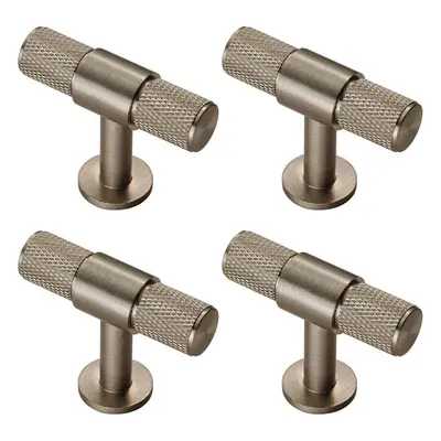 4x Knurled Cupboard T Shape Pull Handle x 13mm Satin Nickel Cabinet Handle