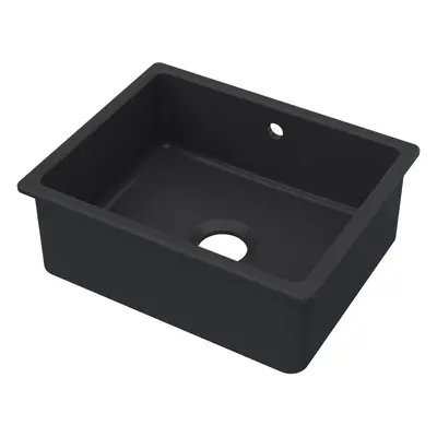 Fireclay Single Bowl Square Undermount Kitchen Sink with Overflow, 548mm - Soft Black