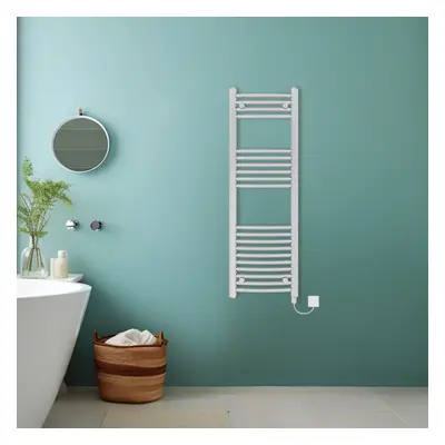 (Chrome, 1200x400mm) Bathroom Curved Prefilled Electric Heated Towel Rail Ladder Warmer Radiator