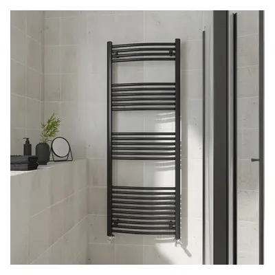 (Curved, 1600x600mm) Warmehaus Heated Towel Rail Black Bathroom Ladder Style Radiator Central He