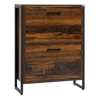 HOMCOM Flip Door Shoe Cabinet with Divider for Entryway Rustic Brown