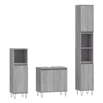 vidaXL Bathroom Cabinet Set Sink Cabinet Piece Grey Sonoma Engineered Wood