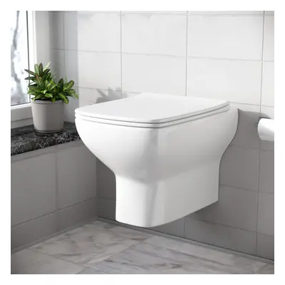 Nes Home Rimless Square Wall Hung Toilet Pan, Soft Close Toilet Seat