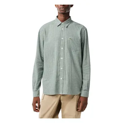 (Green and White, S) LACOSTE Mens Flannel Check Shirt Cotton Casual Top