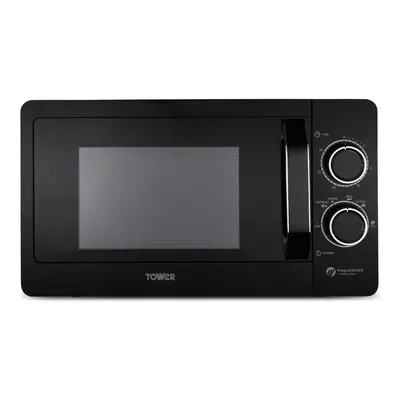 Tower T24042BLK Manual Microwave with Sleek Mirror Door, 800W, 20L, Black & Chrome