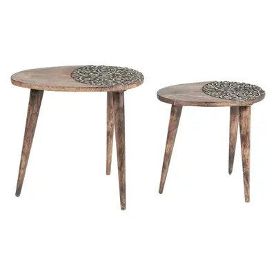 Set of Mango Wood Side Tables Dark KHETUA