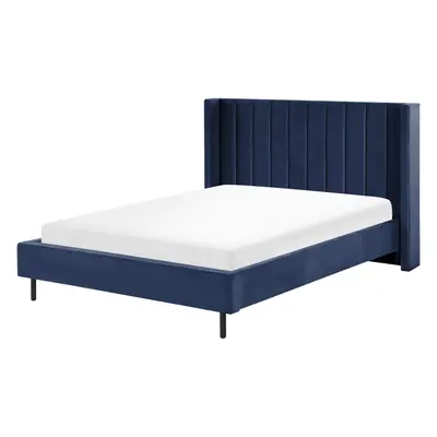 Slatted Bed VILLETTE x cm (EU Double) Velvet Navy Blue