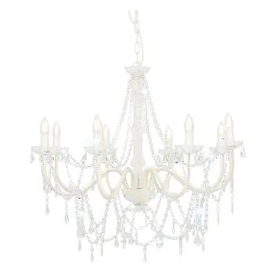 vidaXL Chandelier with Crystal Beads 8x E14 Bulbs White Ceiling Lamp Hallway