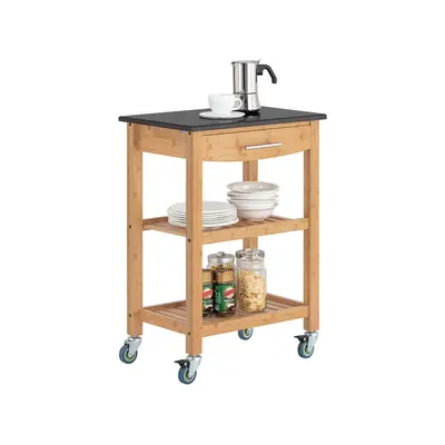 SoBuyÂ® FKW28-SCH, Bamboo Kitchen Storage Trolley with Black Granite Countertop