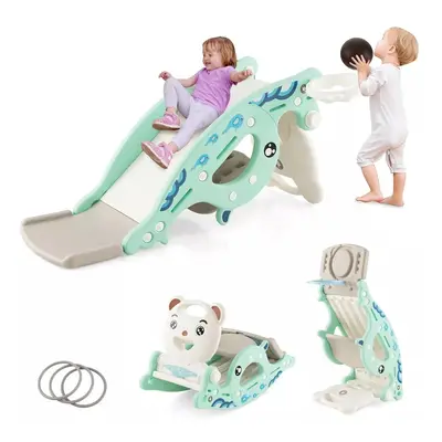 4-in-1 Kids Slide Rocking Toy Slide Rocking Horse w/Basketball Hoop