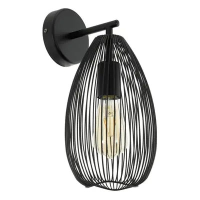 LED Wall Light / Sconce Black Steel Wire Cage Shade x 60W E27 Bulb