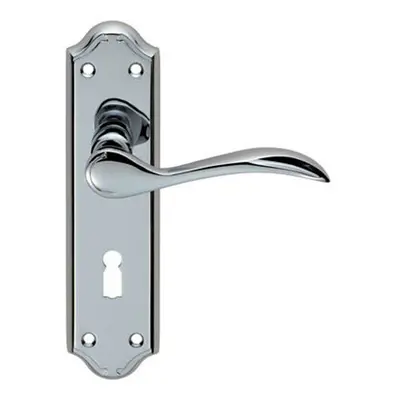 PAIR Curved Door Handle Lever on Lock Backplate x 45mm Polished Chrome