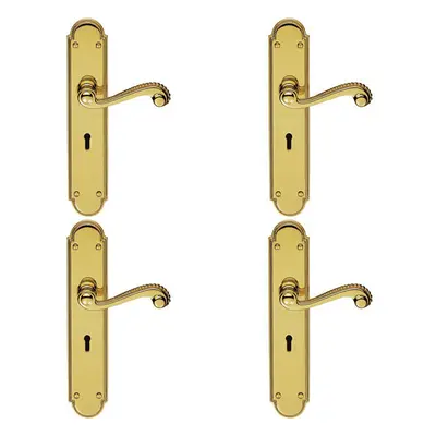 4x PAIR Beaded Pattern Handle on Lock Backplate x 50mm Polished Brass