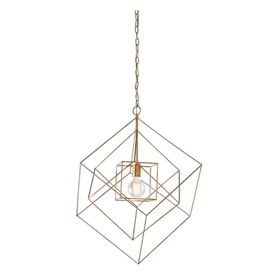 Large Angular Ceiling Pendant Light - Antique Gold Leaf Finish Frame - Dimmable