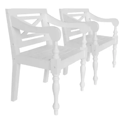 vidaXL 2x Solid Mahogany Wood Batavia Chairs 58x50x82cm White Garden Armchair