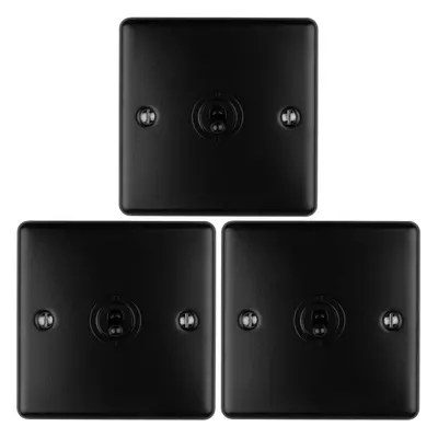 3 PACK Gang Single Retro Toggle Light Switch MATT BLACK 10A Way Plate