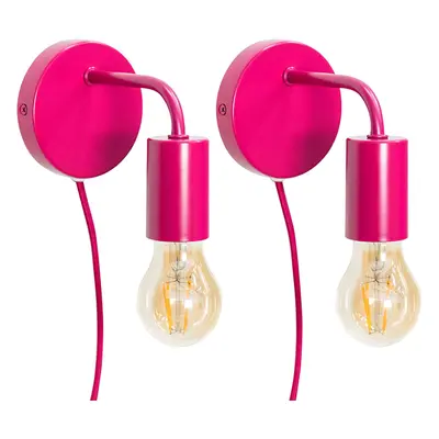 Pair of Plug in Colour Pop Raspberry Wall Lights Easyfit Lamp + LEDs