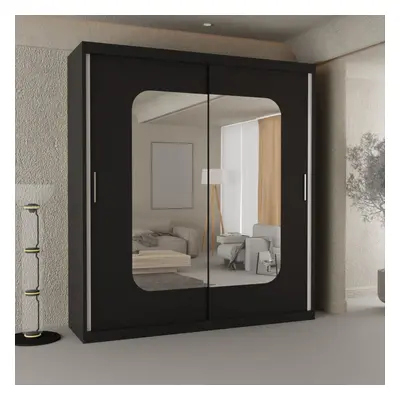 (Black, 203) Alberta Sliding Mirror Double Door Wardrobe