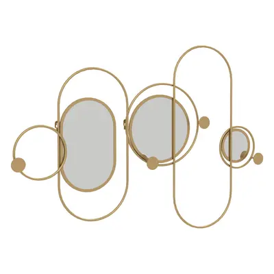 HOMCOM Metal Wall Art with Mirrors, Coat Hooks, Decorative Mirror Decor, Gold