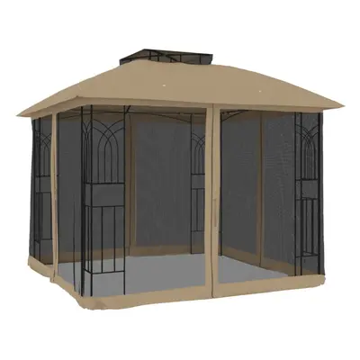 (taupe) vidaXL Gazebo with Double Roof and Mesh Walls Tent Cream 2.94x2.94 m Steel