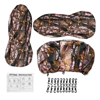 (Pink) Universal Front + Back Camouflage Design Car Seat Covers Full Sets Protect Mat