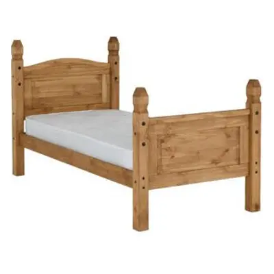 Corona Single 3ft Bed Frame High Foot End Distressed Waxed Pine