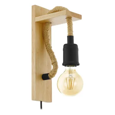 LED Wall Light / Sconce Modern Wood & Rope Hangman Lamp x 10W E27 Bulb