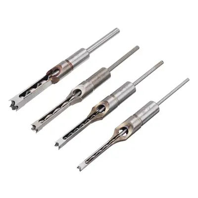 4pcs Square Hole Drill Bits Auger Mortising Chisel Set Kit 1/4 to 1/2 Inch Tool Set