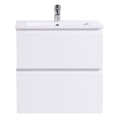 NRG 600mm Gloss White Drawer Hung Cabinet Vanity Sink Unit Ceramic Basin Bathroom Storage Furnit