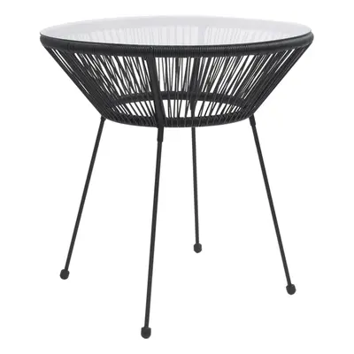 vidaXL Garden Dining Table Black Ã70x74 cm Rattan and Glass Outdoor Table