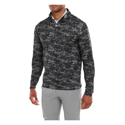 (M, Black) Footjoy Mens Cloud Splatter Camo Half Zip Midlayer Wicking Golf Sweater