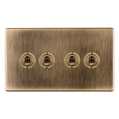 4 Gang Quad Retro Toggle Light Switch SCREWLESS ANTIQUE BRASS 10A Way Lever