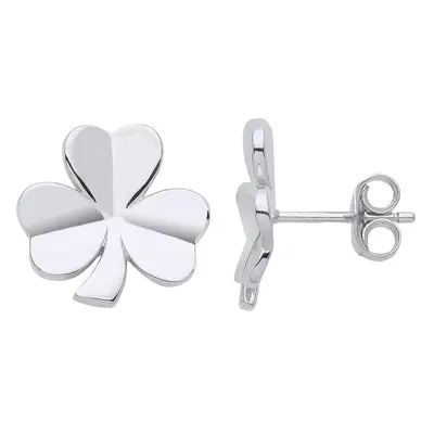 Jewelco London Sterling Silver Love Heart Leaf Clover Stud Earrings - GVE961