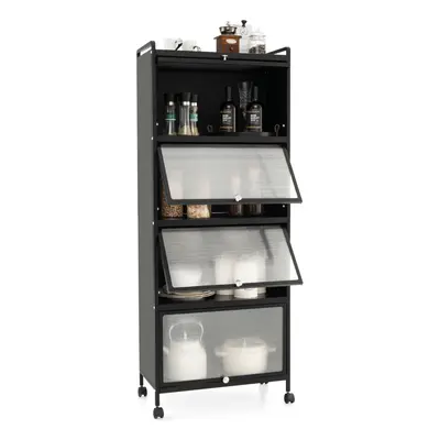 5-Tier Storage Cabinet Mobile Buffet Sideboard w/ Flip-up PC Doors