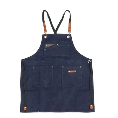 (Blue) Canvas Woodworking Apron Shop Apron Pockets Waxed Wax Cloth Waterproof Apron Chef Tool St