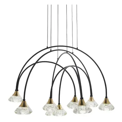 Matt Black Ceiling Pendant Bar Light - Brushed Brass Detailing - Lamp Fitting