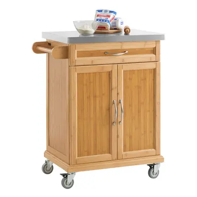 SoBuy FKW13-N Bamboo Kitchen Cabinet Storage Trolley With Stainless Steel Worktop