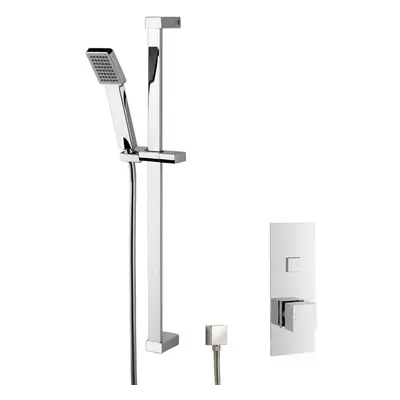 Concealed Square Push Button Outlet Valve & Slide Rail Kit Shower Bundle Set - Chrome - Balterle