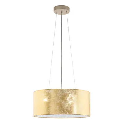 Pendant Ceiling Light Colour Champagne Shade Gold Fabric Bulb E27 3x60W