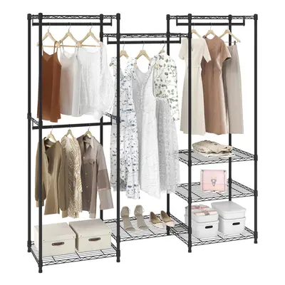 VEVOR Heavy Duty Clothes Rack, Rolling Clothing Garment Rack with Hang Rods & Storage Tiers, Adj