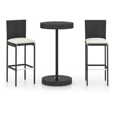 vidaXL Garden Bar Set Piece with Cushions Poly Rattan Black Table and Chair